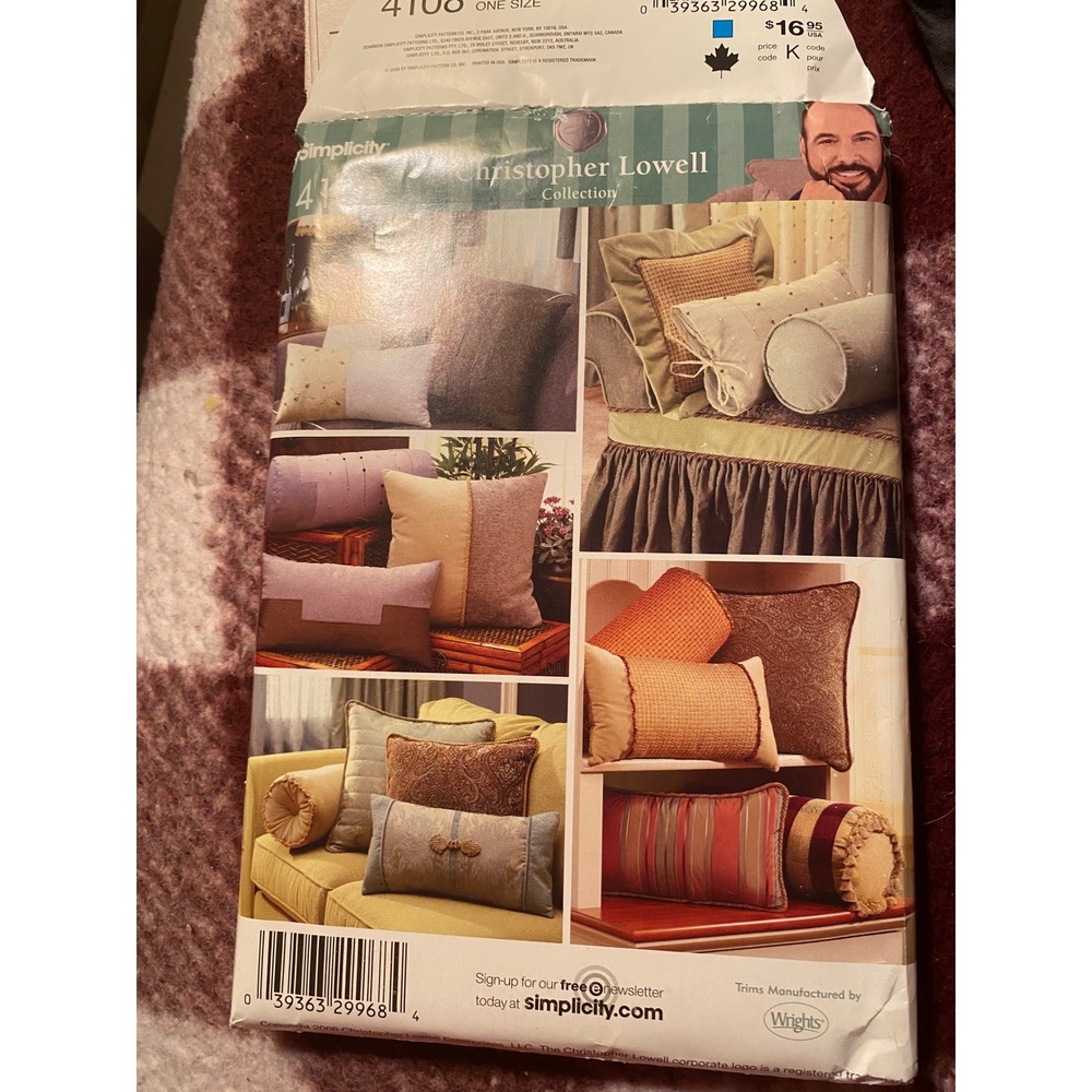 Simplicity Christopher Lowell Collection 4108 Pillow Cushion Sewing Pattern